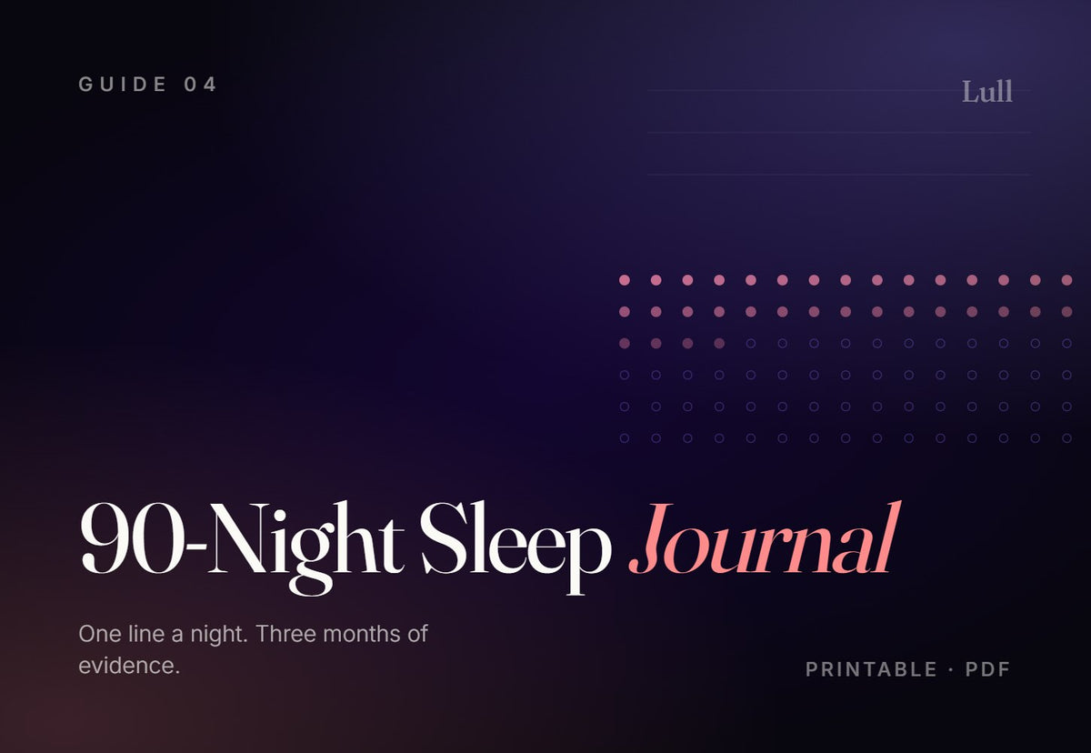 The 90-Night Sleep Journal — cover. A grid of ninety dots, the first third filled in.