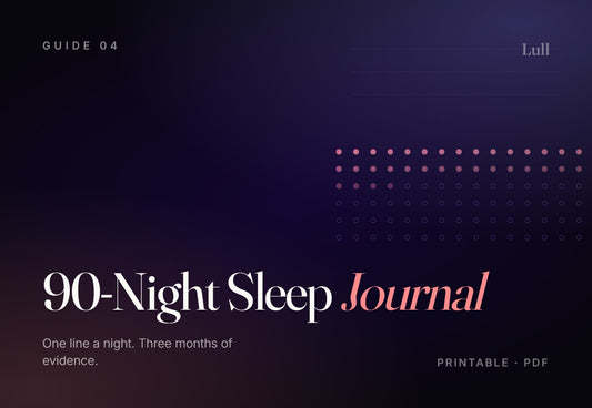 The 90-Night Sleep Journal — cover. A grid of ninety dots, the first third filled in.